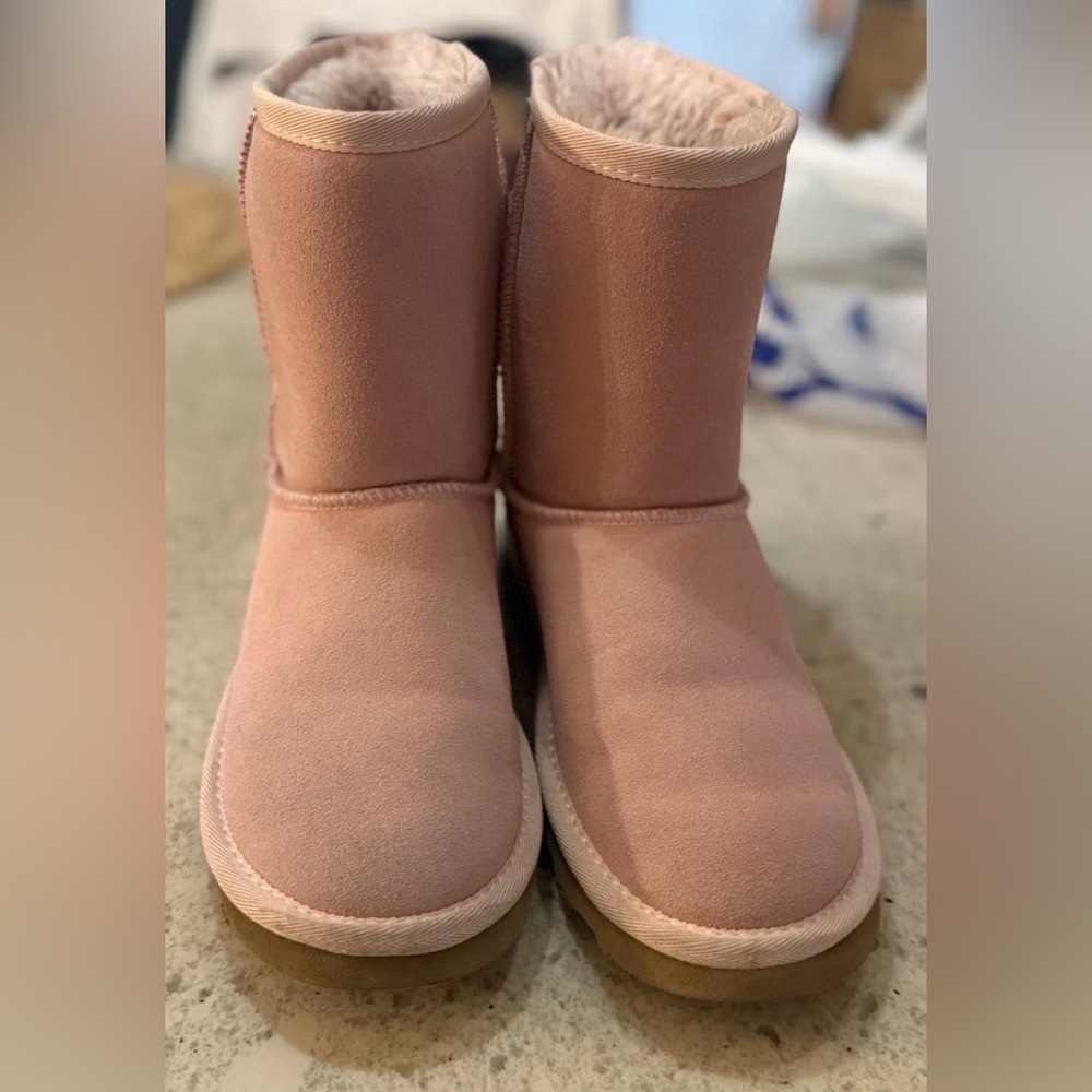 Time & Tru Blush Pink Mini Boots Faux Fur Lined Winter Boot Women Size 7